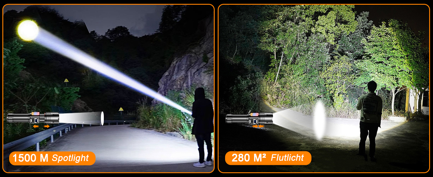 Ліхтарик LED акумуляторний, тактичний, 500000 люмен, 9 режимів, COB бічне світло, USB-C, для кемпінгу та надзвичайних ситуацій, чорний