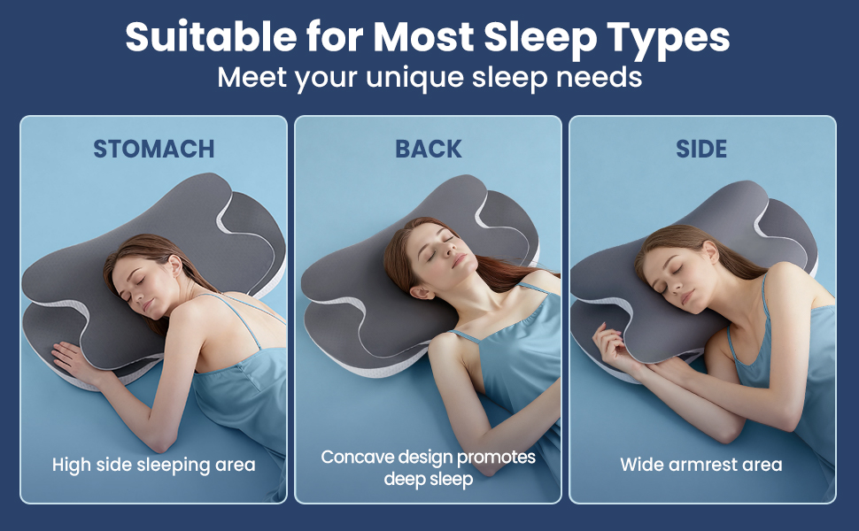 Подушка з піною з пам'яті A-Pce для всіх сплячих положень, ергономічна ортопедична подушка для зняття болю в шиї та плечах, подушка з знімним чохлом, сірого кольору, середньої жорсткості