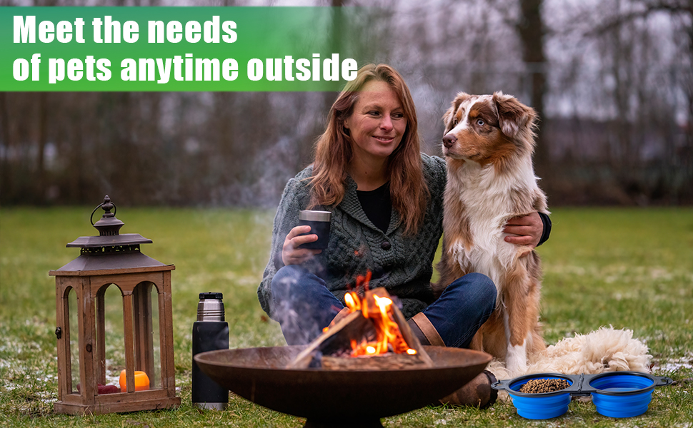 Складаний миска для собак SLSON, подвійний набір, для подорожей, прогулянок, активного відпочинку (зелений)