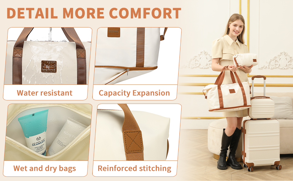 Набір валіз KONO 4 в 1: велика валіза, ручна валіза 55 см, косметичка, сумка для ручної поклажі (кремовий)