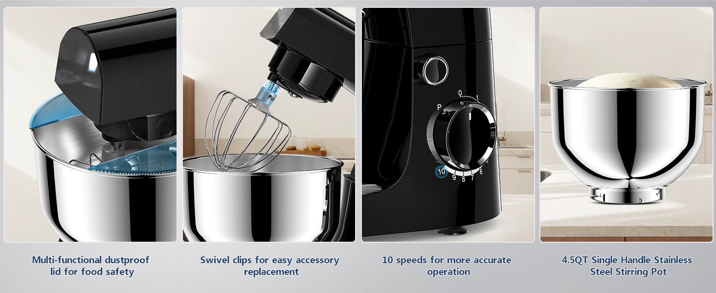 Міксер тістовий Vezzio Knetmaschine 1500W, 4.5л, 10 швидкостей, зелений/чорний