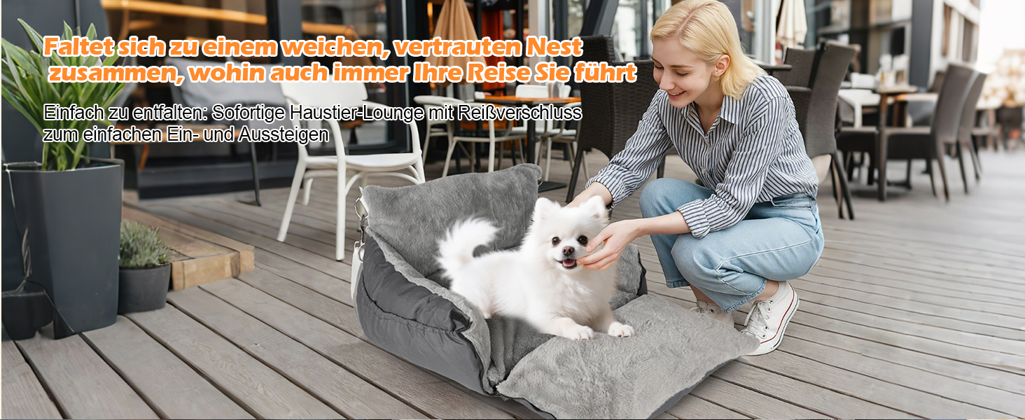 Автокрісло для собак 3-в-1 з переносною ліжком для маленьких собак – зручне автокрісло з розкладною поверхнею, м'яким матрацом, для переднього або заднього сидіння, внутрішнє та зовнішнє (02-Сірий)