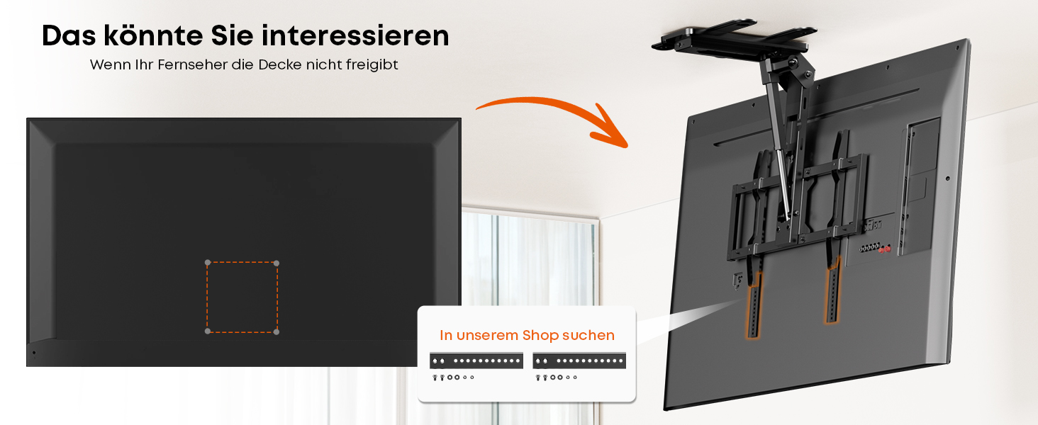 Електричний стельовий кронштейн для телевізора 37-75 дюймів, чорний - похилий, з пультом ДУ, до 45 кг