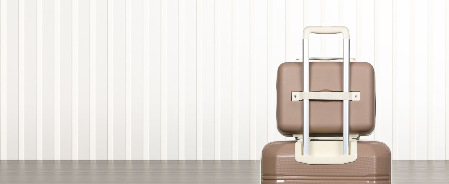 Набір валіз Joyway 3 в 1 з твердим корпусом, 4 колеса, TSA-замок, коричневий/білий. В комплекті: косметичка та сумка для перенесення.