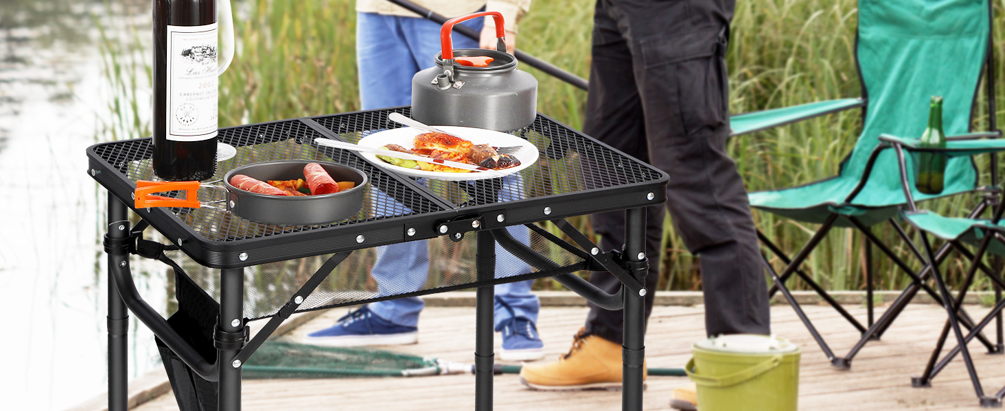 Складний стіл для кемпінгу REDCAMP 60x40 см для пікніка, BBQ, приготування їжі - легкий, алюмінієвий, з регульованими ніжками, чорний