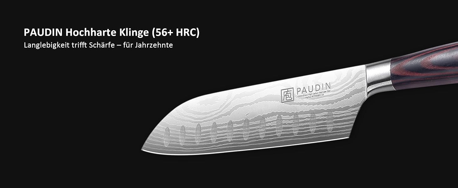 Ніж кухарський PAUDIN, 20 см, професійний, з високоякісної нержавіючої сталі, ергономічна ручка (Сантоку 13 см)