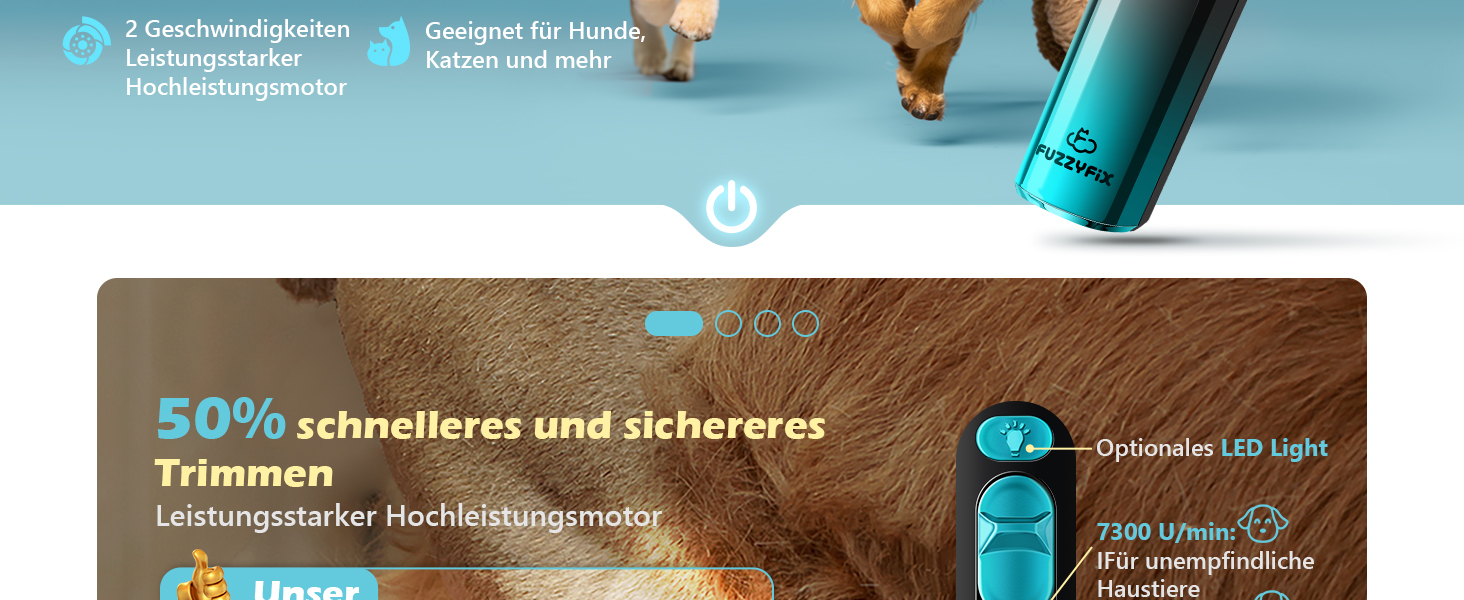 Машинка для стрижки собак Leise з LED-підсвіткою, 2 швидкості, для догляду за обличчям, вухами, лапами, блакитна