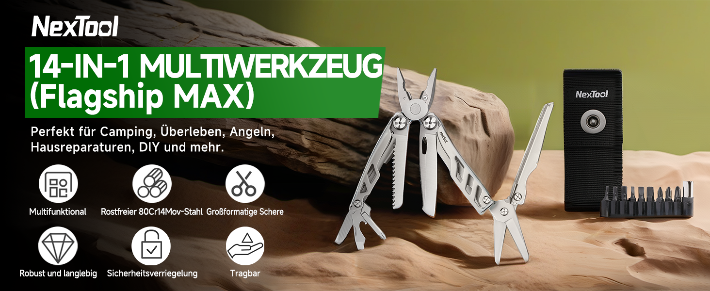 Мультитул NexTool Muiltool 19-в-1: мультифункціональний інструмент з плоскогубцями, ножем, викрутками, ножицями, з нержавіючої сталі для кемпінгу, подарунок для чоловіків (Silver Flagship Max)