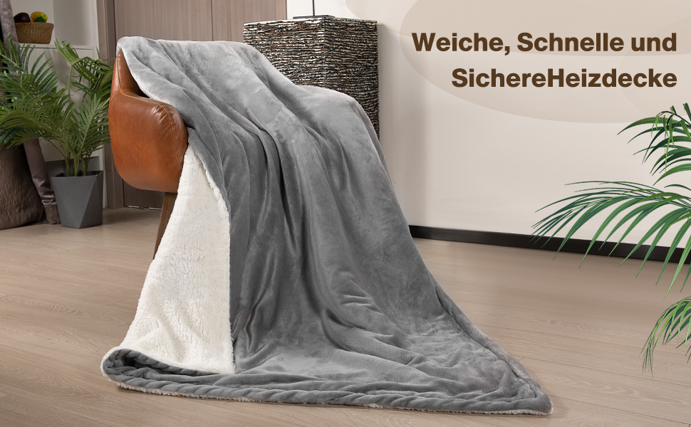 Електрична ковдра OneAmg з таймером, 155x180 см, 6 режимів нагріву та дистанційним керуванням, машинне прання, сірий колір