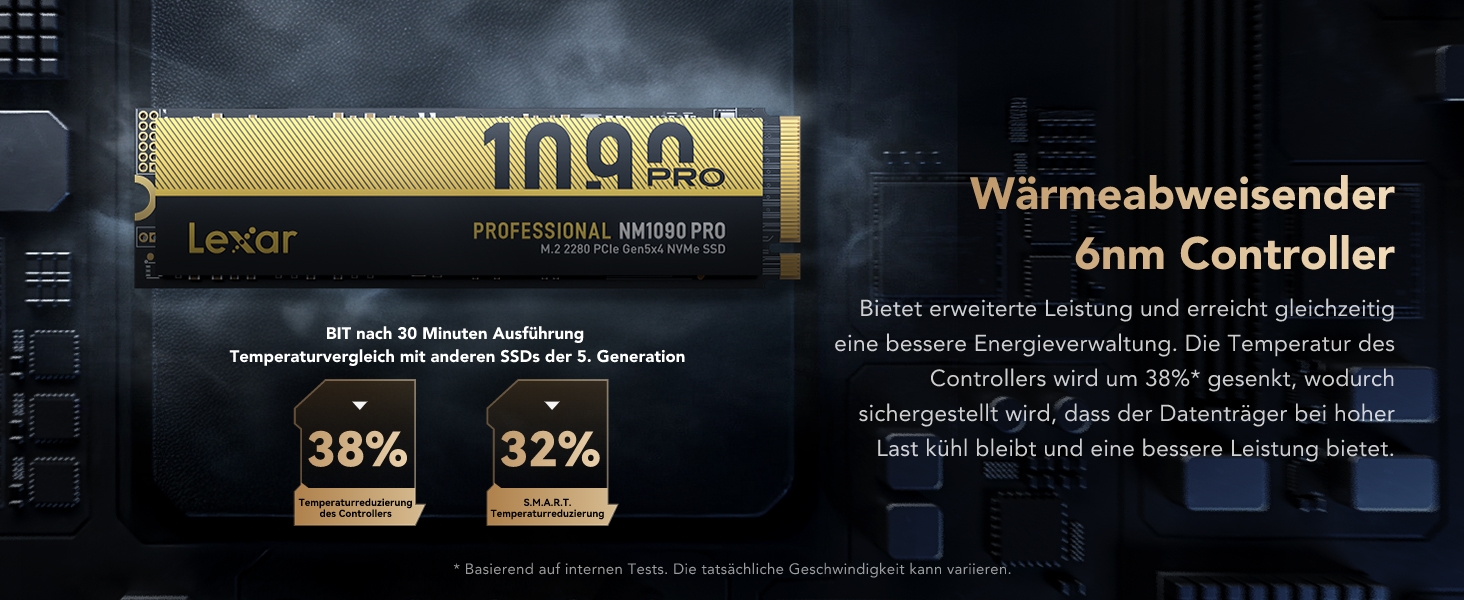 Lexar NM1090 PRO 1TB - SSD PCIe 5.0 Gen5 NVMe: до 14000 МБ/с, для AI, ігор та створення контенту (Laptop/PC)