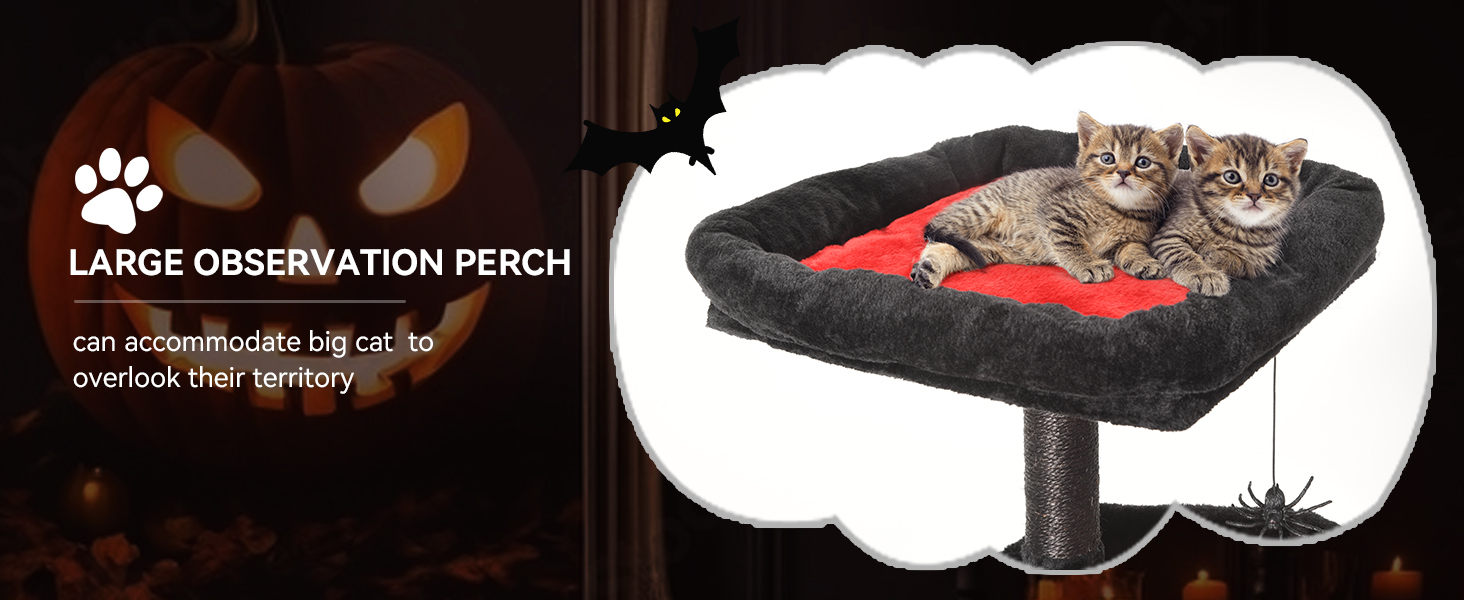 Кігтеточка YITAHOME Готичний XL, 160 см, велика та стійка, з 4 колонами з сизалю, 1 дощечкою для шліфування, гамаком, 2 підвісними кулями-павуками, платформами для сну, чорна, 48 x 60 x 160 см