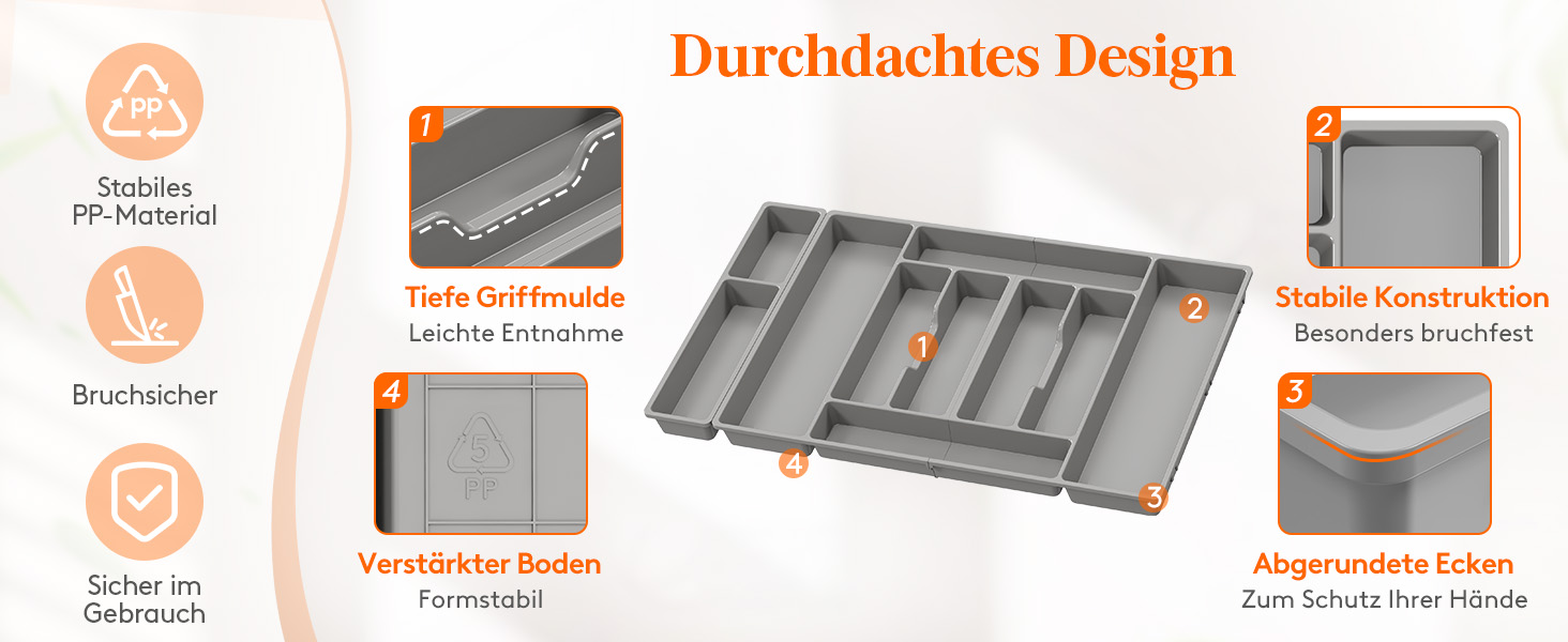Органайзер для столових приборів Lifewit, 51.6x42 см, для 60 приборів, знімний тримач, пластик