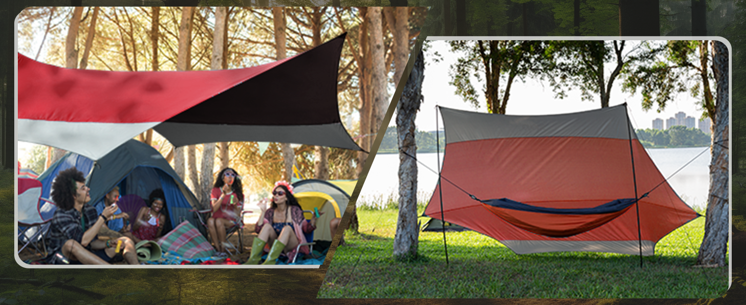 Тент Forceatt Zeltplane 3.7x4.3 м, Ultraleicht, 6 кріплень, Анти-UV, Водонепроникний. Для кемпінгу, піших прогулянок та відпочинку на природі. Темно-синій & сірий (Червоний & сірий)