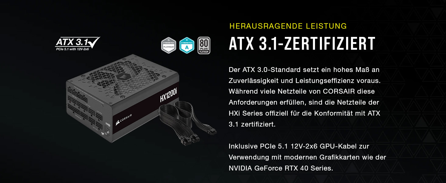 Блок живлення Corsair HX1000i 1200W ATX 3.1 PCIe 5.1, повністю модульний, 80 Plus Platinum, iCUE, чорний