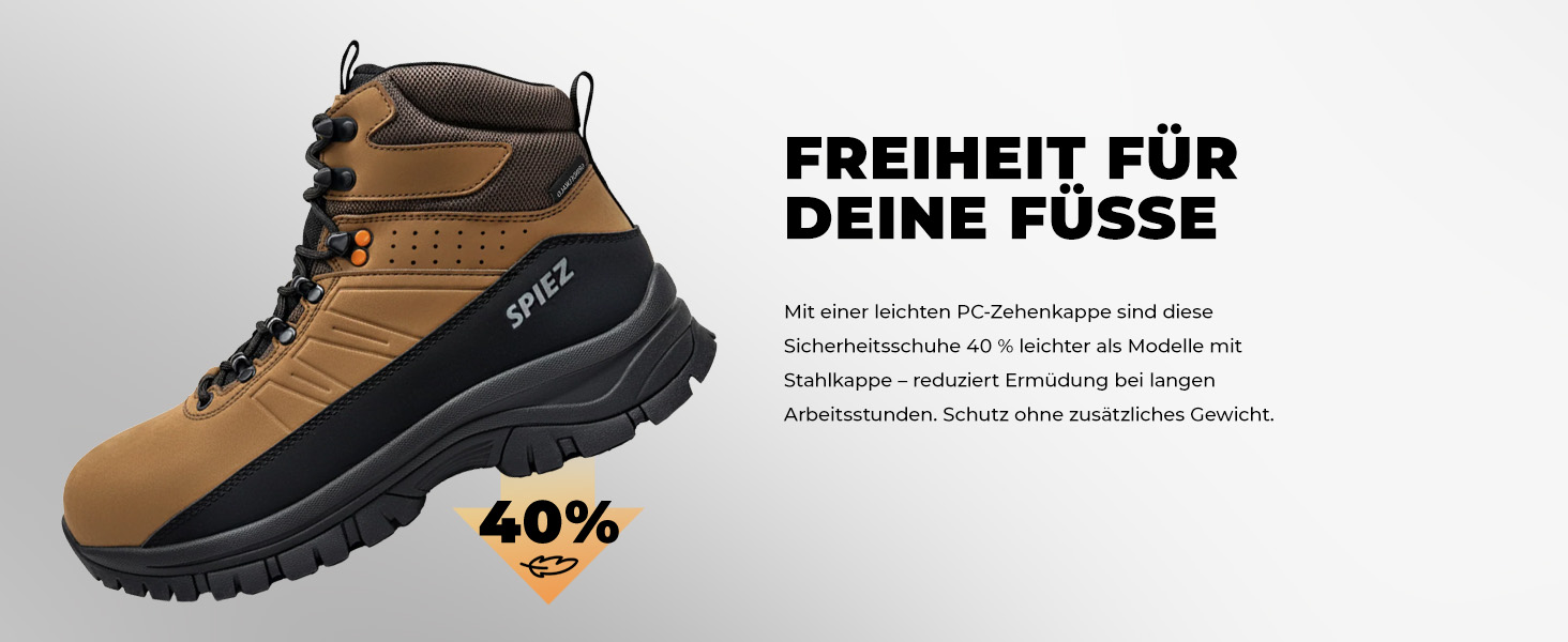 Черевики безпеки Spietz для чоловіків: легкі робочі черевики з композитною захисною капою, антистатичні, неслизькі, водонепроникні, для промисловості та будівництва, коричневі, розміри EU 39–46 43 EU