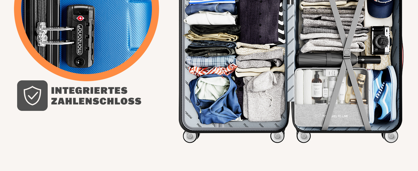 Набір валіз MONZANA® 3шт Exopack TSA, 3 шт. (M-L-XL), жорсткий корпус, блакитний