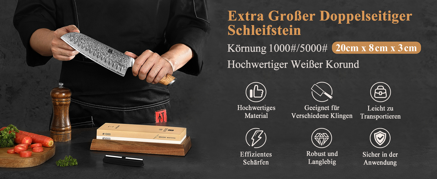 Набір для заточування ножів XINZUO: алмазний плоскою точило 2-в-1 з дерев'яною підставкою, зернистість 1000/5000