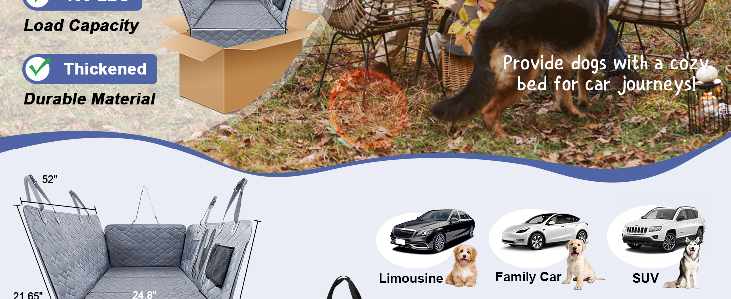 Захист для заднього сидіння автомобіля для собак з твердим дном, водонепроникний, з сіткою, сірий, розмір L (147x75 см)