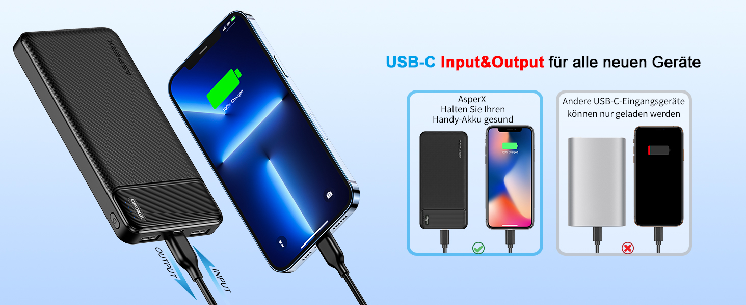 Power Bank AsperX 10000mAh (2 шт.) з USB-C, 4 порти, чорний+білий, для iPhone, iPad, Huawei, Tablet