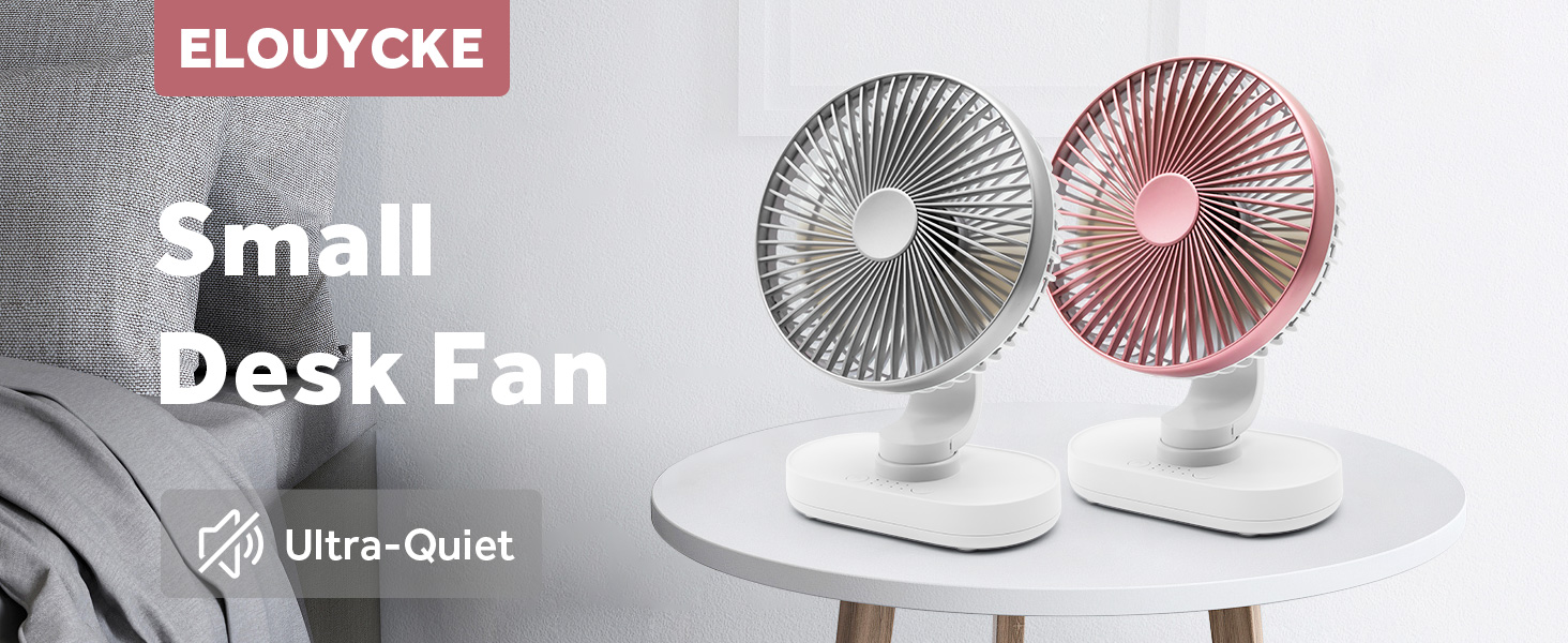 Портативний USB вентилятор на акумуляторі 4000mAh, 4 швидкості, осциляція, тихий, 16.5 см, рожеве золото