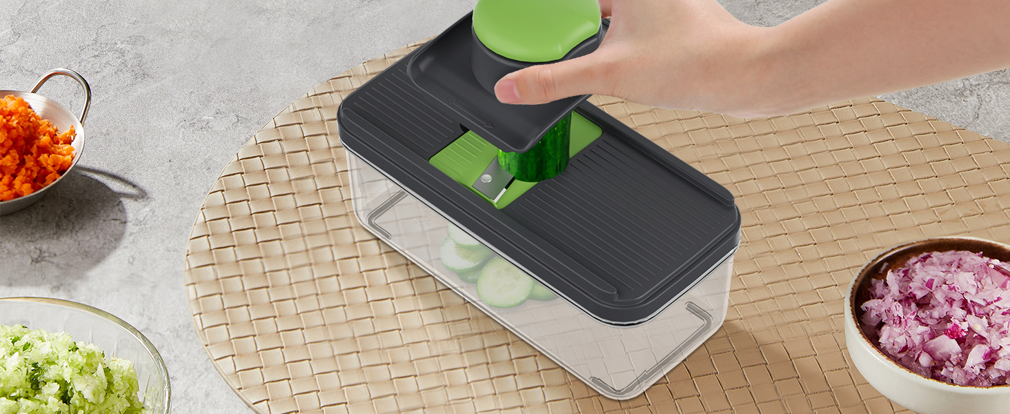Ibergrif M521 – Мультифункціональний подрібнювач овочів 6-в-1, 1200 мл, чорно-зелений