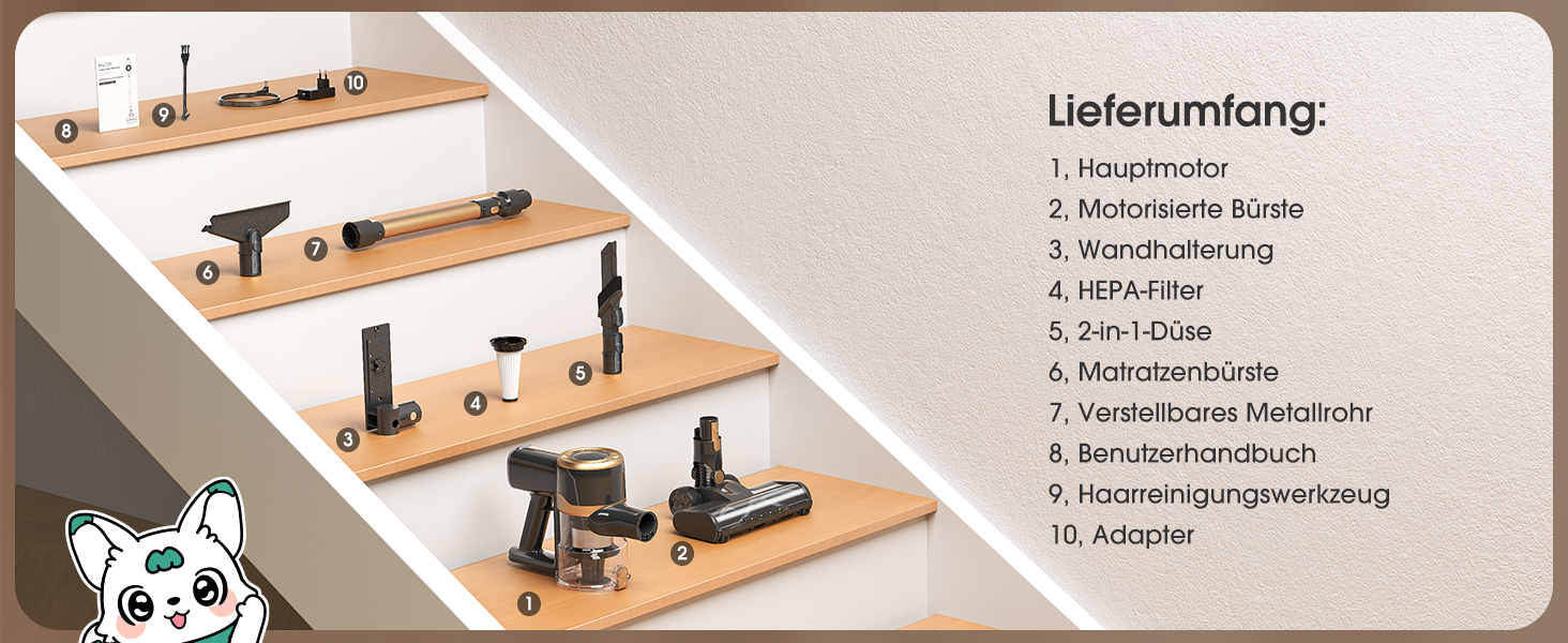 Бездротовий пилосос P2 Akku Sauger Stabstaubsauger: потужний, для тварин, килимів, твердих підлог, з антизаплутувальною щіткою та зеленим підсвічуванням