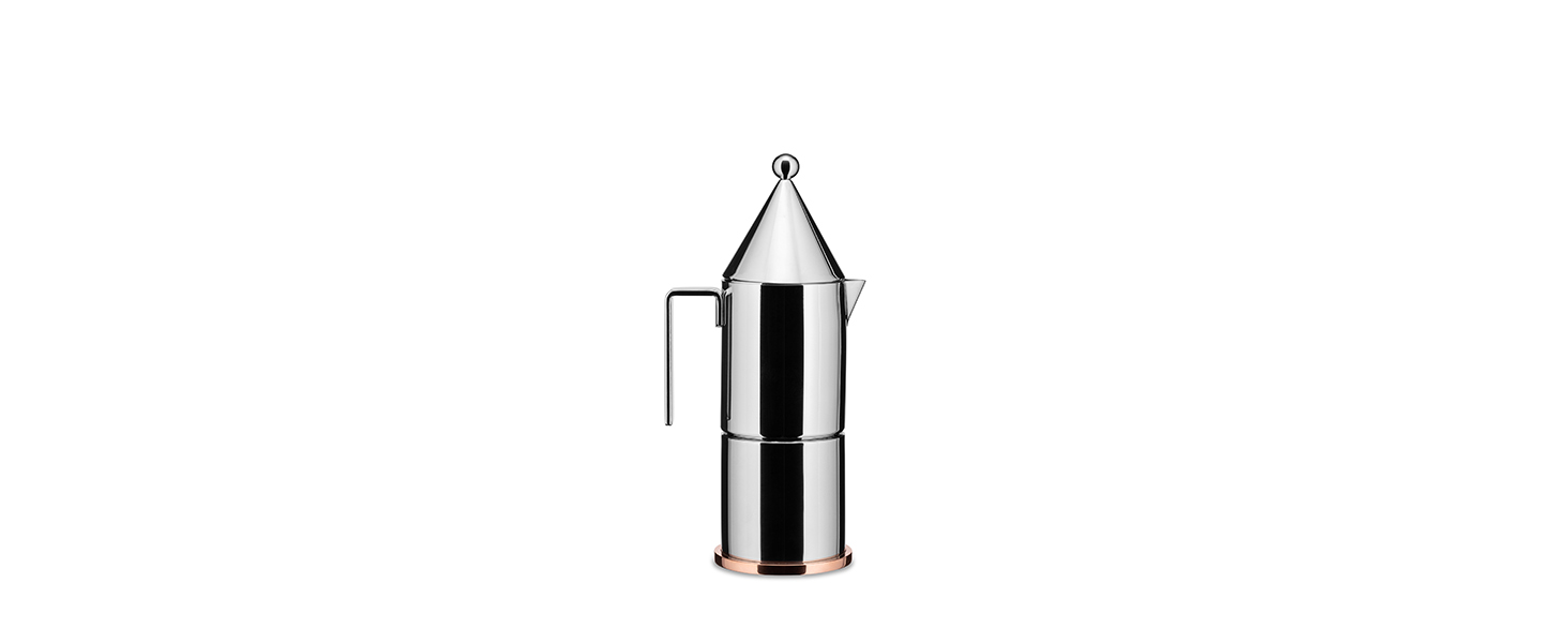 Кавомашина Alessi La Conica 90002/3 - дизайн з нержавіючої сталі з мідним дном, 3 чашки, срібна