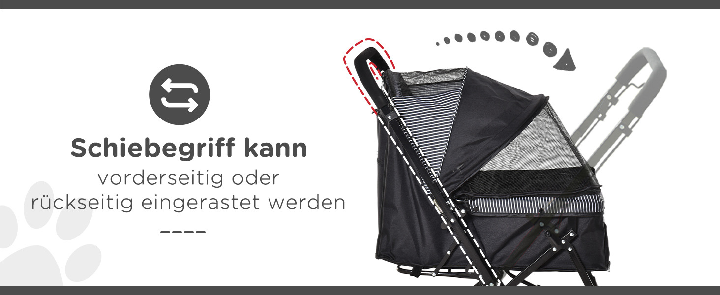 Візок для тварин PawHut - прогулянковий візок для собак та котів, чорний, 76.5 x 52 x 95 см