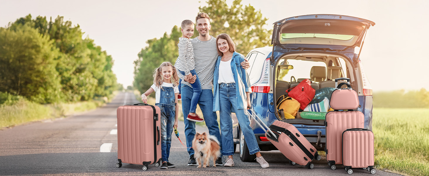 Набір валіз LALAHO 5 шт. з косметичкою, з ABS-пластику, для подорожей, ручна поклажа, багажний набір, бордовий колір