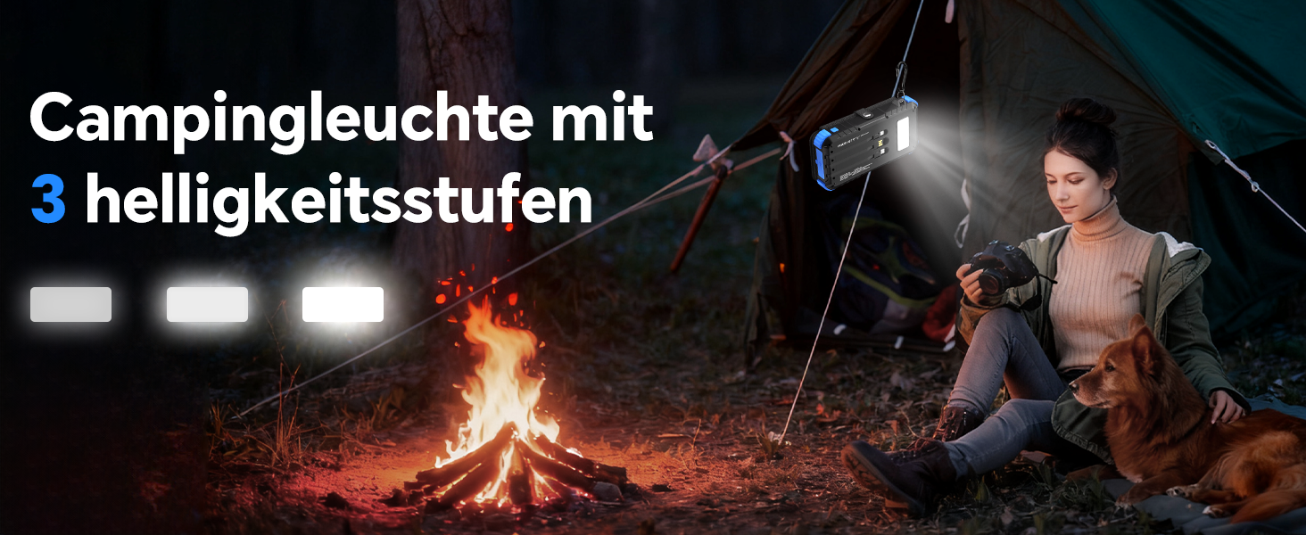 Powerbank Solar 26800mAh з USB-C, 5 виходів, водонепроникний, з карабіном та ліхтариком, для кемпінгу, телефонів та планшетів (блакитний)