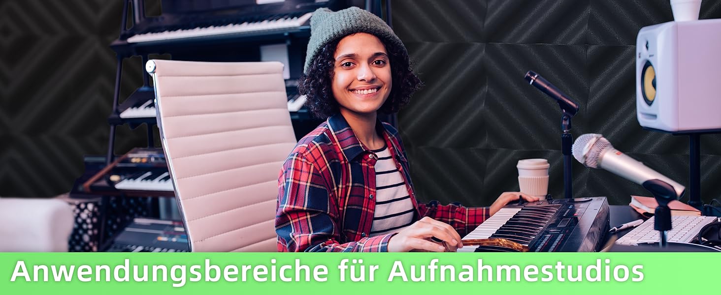 Акустичний поролон Foneso для звукоізоляції, панелі-поглиначі шуму 30x30x5 см, висока щільність 25кг/м³, хвилястий візерунок, чорний (8 шт.) для студії, офісу та кімнати запису