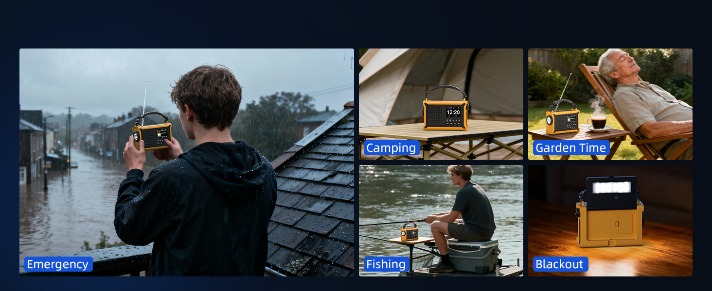 Сонячне радіо Solar Radio з ручкою, 12000mAh, DAB/DAB+/UKW, радіо для надзвичайних ситуацій з сонячною панеллю 8500мм² та ручкою 650mA, радіо з динамо, Bluetooth, ліхтарик та зарядний пристрій USB, для кемпінгу, надзвичайних ситуацій (жовте)