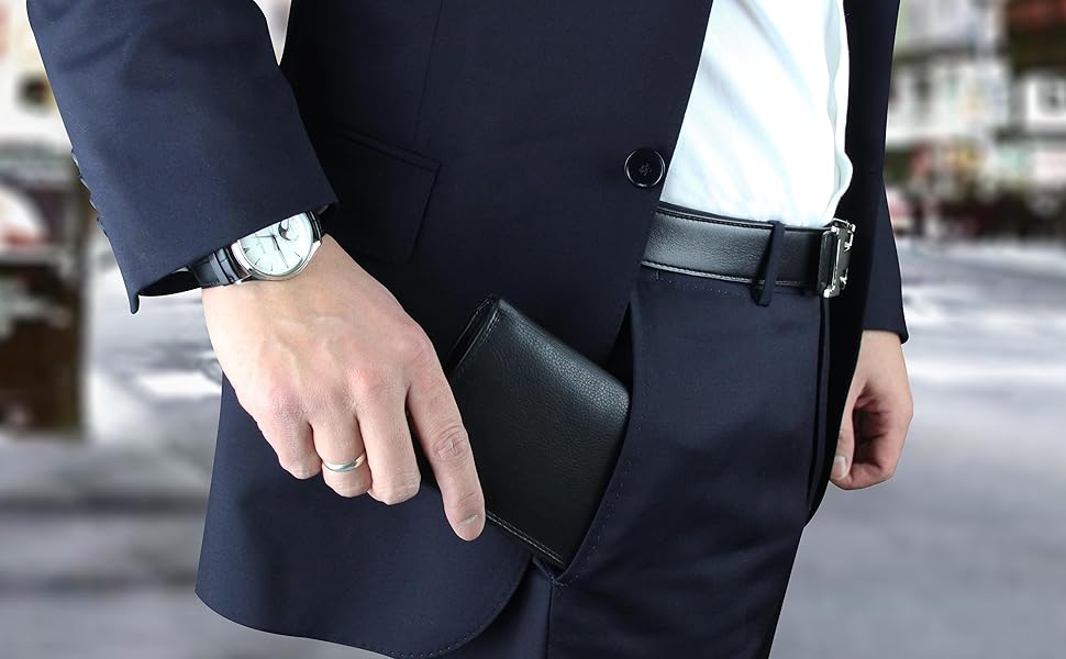 Чоловічий гаманець Frentree® з натуральної шкіри Наппа з RFID захистом, 15 відділень для карток, чорний