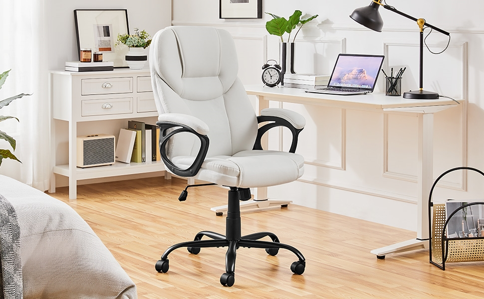 Офісне крісло Yaheetech для офісу та дому: ергономічне, з високою спинкою, регульоване по висоті, з оббивкою з штучної шкіри (білий)