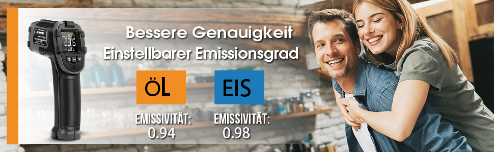 Інфрачервоний термометр SOVARCATE: точний безконтактний вимірювач температури -32°C до 600°C, регулювання коефіцієнта випромінювання, функція тривоги, LCD дисплей, лазерний цілик