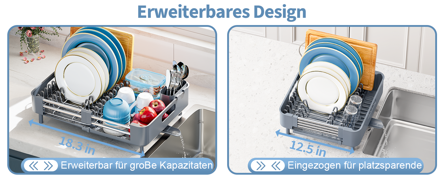 Стійка для сушіння посуду KINGRACK, розширювана, з нержавіючої сталі, сіра