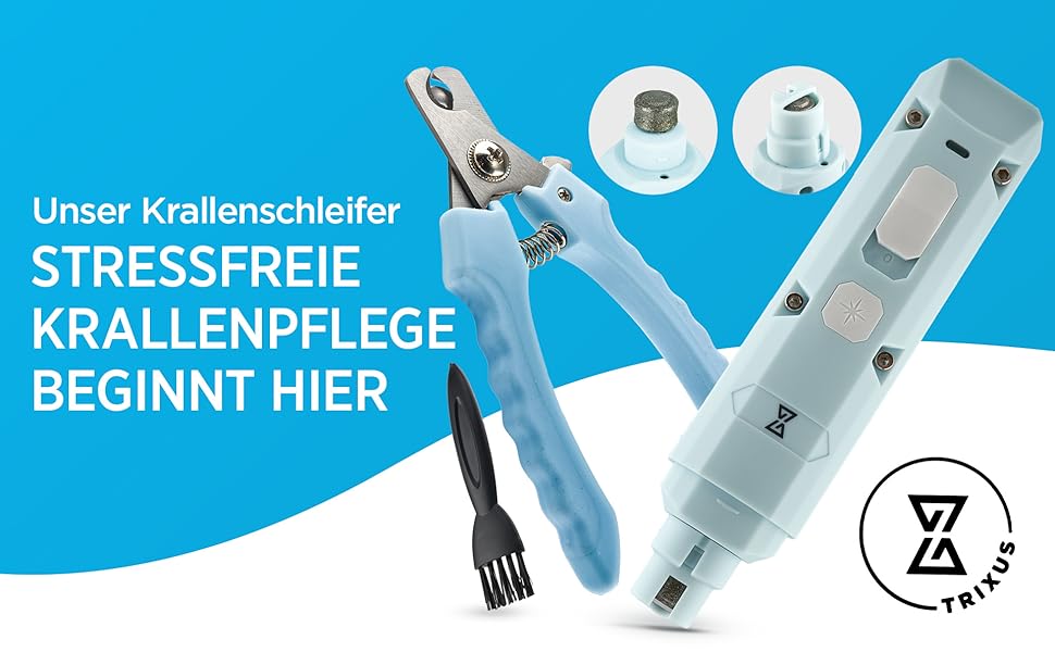 Тріксус - професійний точилка для кігтів собак та котів з ножицями для кігтів | 2 швидкості, LED, безпечний, тихий, потужний | Набір для догляду за кігтями для собак та котів різних розмірів