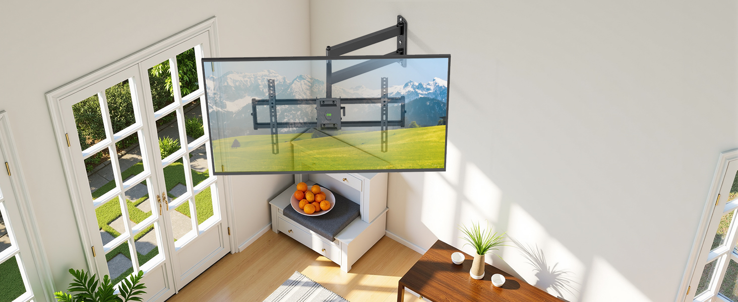 Кріплення для телевізора USX MOUNT на стіну з подовженою балкою, для LCD/LED/OLED телевізорів 37-80 дюймів, витягування 814 мм, регульоване нахилом та поворотне на 180°, VESA до 600x400 мм, вантажопідйомність до 45 кг, ідеально для кутового монтажу