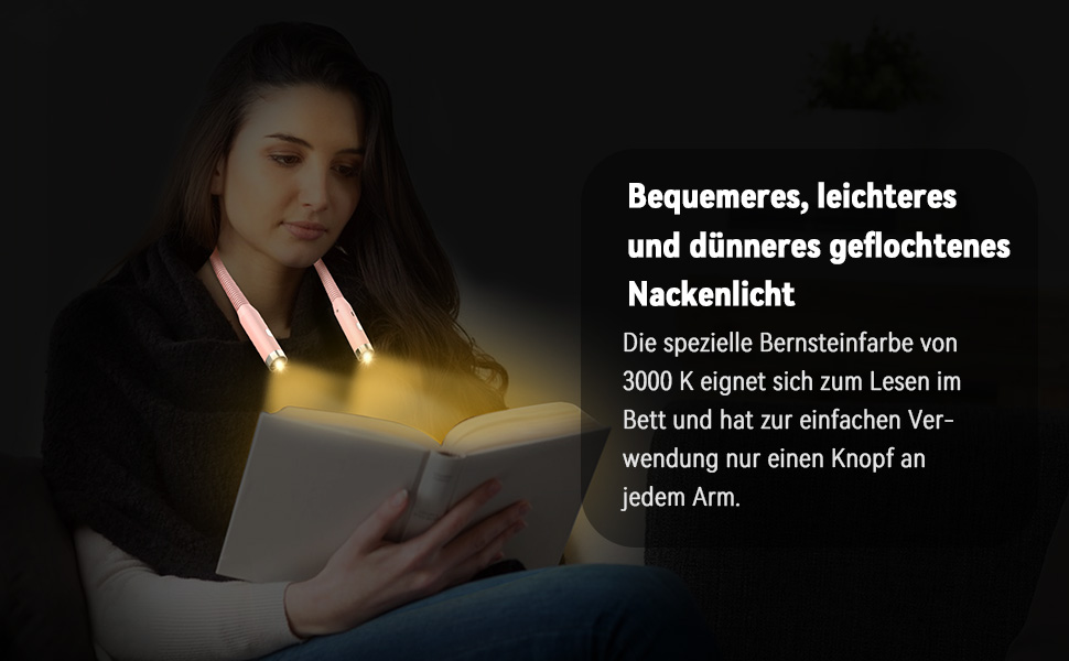 Лампа для рукоділля Diboniur на шию, акумуляторна, 3 кольори світла, 3 рівні яскравості, гнучка, USB для читання, в'язання, кемпінгу (Рожева)