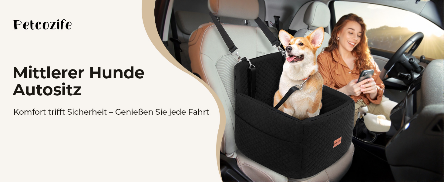 Автокрісло для собак Petcozife - чорний, для собак до 15 кг, знімний, з товстим килимком та 2 страхувальними ременями