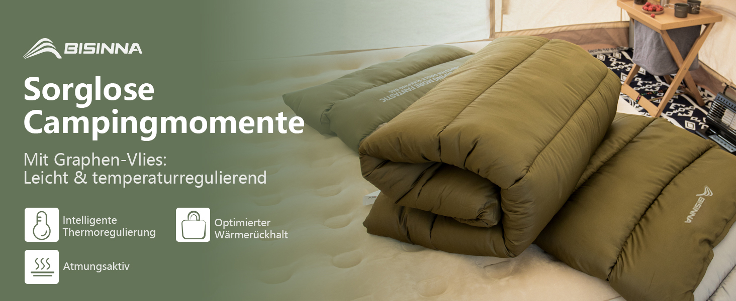 Спальний мішок BISINNA для дорослих: Graphene Polyester, 220x90cm, 4 сезони, водонепроникний, дихаючий, 1.8/2.5kg