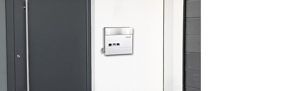 Поштовий ящик з нержавіючої сталі з оглядовим вікном та табличкою для імені, з відділенням для газет, замком (2 ключі), настінний, RAL 7016 (сірий), великий (XXL), білий