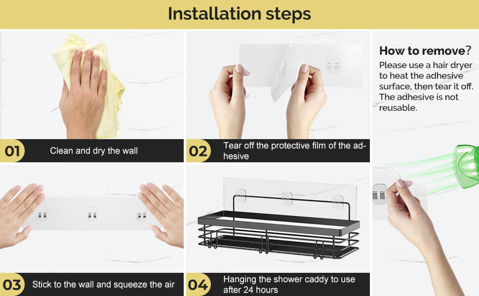 Набір душових корзинок Orimade з полицями та 5 гачками для ванної кімнати (3 шт., чорний)