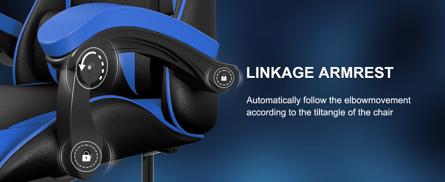 Геймерське крісло Bigzzia Ergonomisch з підтримкою попереку та голови, Bluetooth, блакитне, для підлітків та дорослих