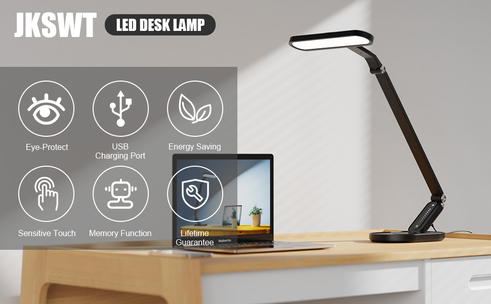Торгова лампа JKSWT для догляду за очима, диммируемая, 5 режимів кольору, 72 LED, USB-порт, сенсорне керування, функція пам'яті, чорна