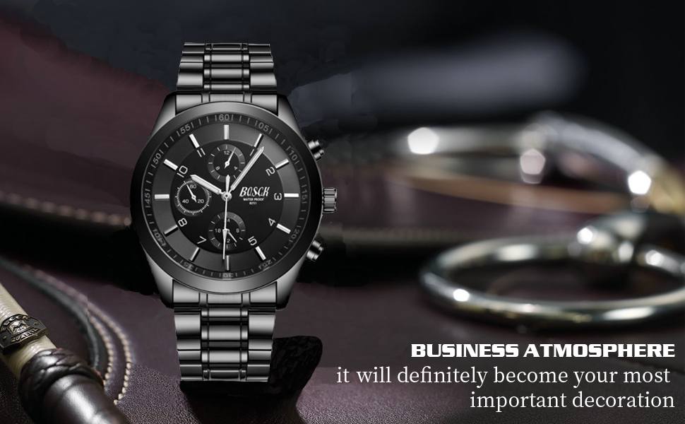 Годинник на зап'ястя BOSCK для чоловіків (без хронографа), 40 мм, автоматичний календар та день тижня, корпус із нержавіючої сталі, білий бізнес-годинник, водонепроникність 30 м, спортивні годинники для чоловіків