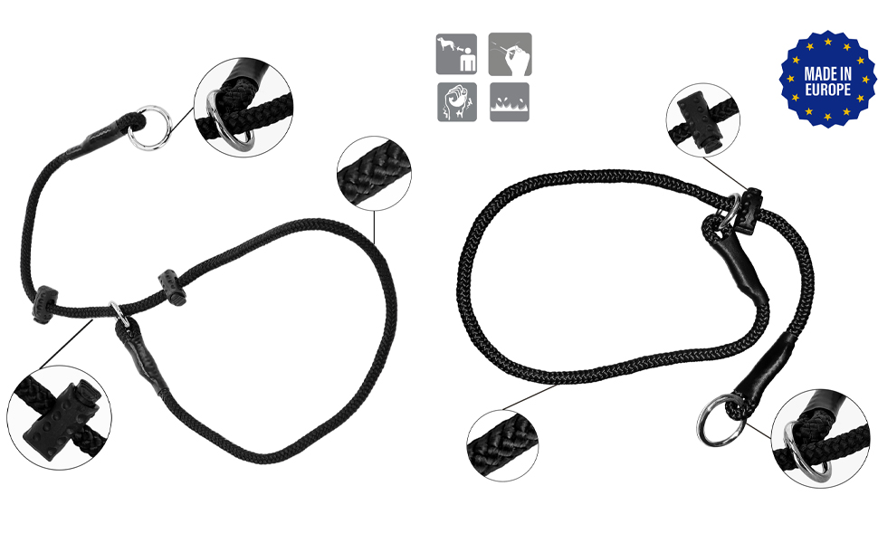 Нашийник для собак Dingo Gear, ручної роботи, міцний шнур, 2 обмежувачі, водонепроникний, для K9-тренувань, IGP, агітація, перехоплення, слухняність, чорний, L (S04049)