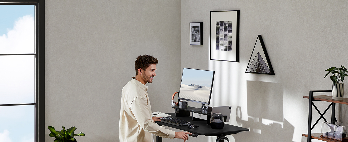 Electric Standing Desk with Drawers | Adjustable Height Desk with Monitor Stand & Phone Holder for Home Office & Office | 120x60cm Black