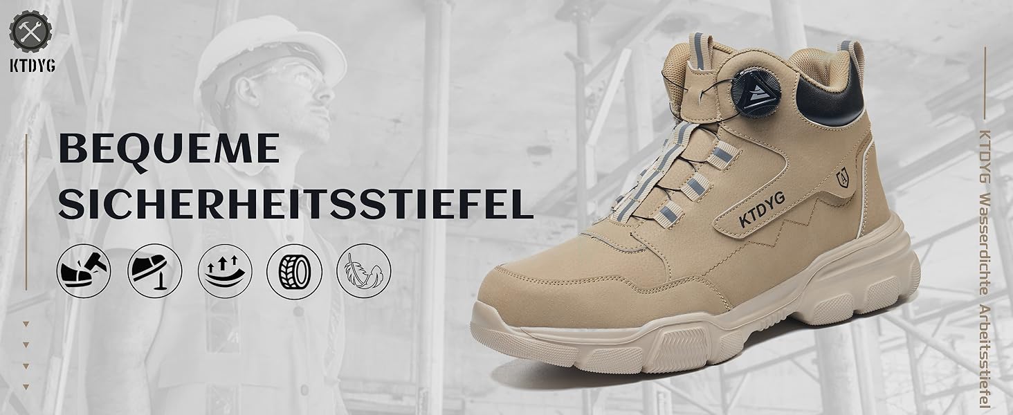 Черевики безпеки чоловічі/жіночі водонепроникні, легкі, спортивні, з металевим носком, антиковзаючі, з поворотним затвором (38 EU, Хакі)