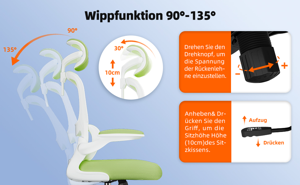 Ергономічне крісло для офісу з регульованою підголівником, підтримкою попереку та відкидними підлокітниками, крісло для начальника, 150 кг, функція гойдання до 135° (Зелений, Модель 2)